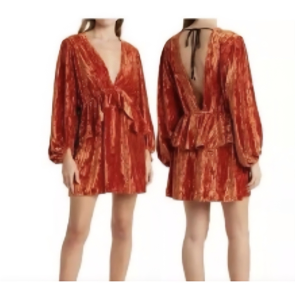 Topshop Balloon Sleeve Velvet Mini Dress with Deep V